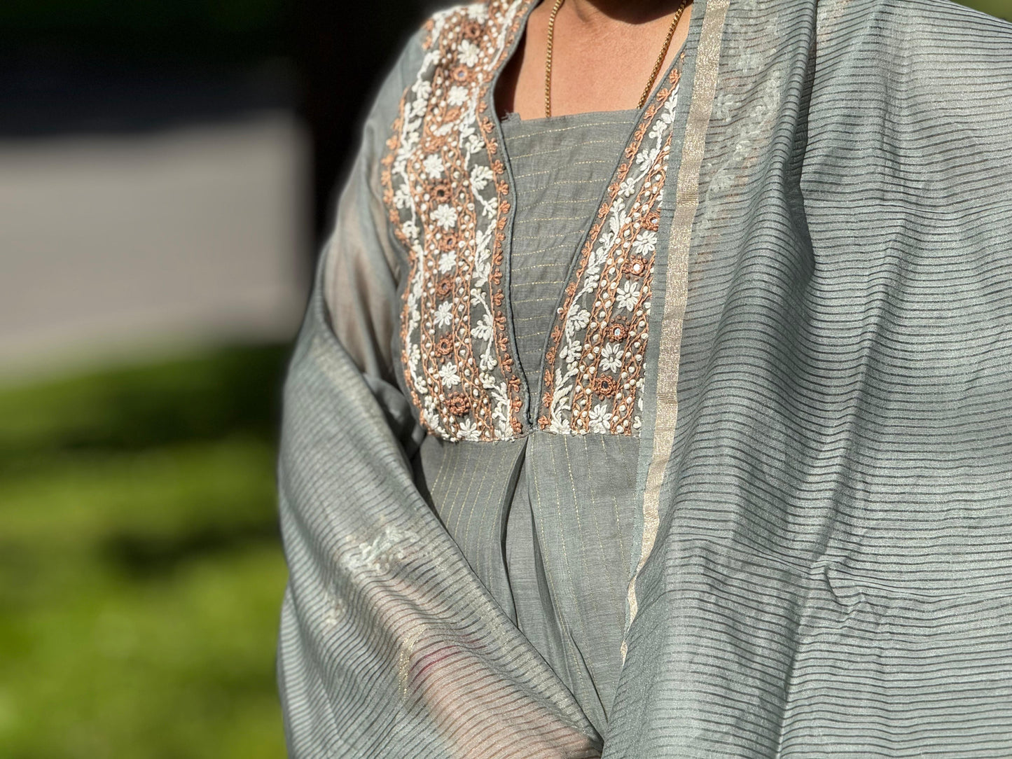 3pc Chanderi Silk with Kurti, Plazzo & Dupatta