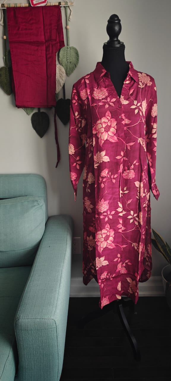 Floral Kurti with Collar and Pant